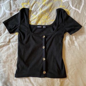 NASTYGAL Black Top w/ Gold Buttons